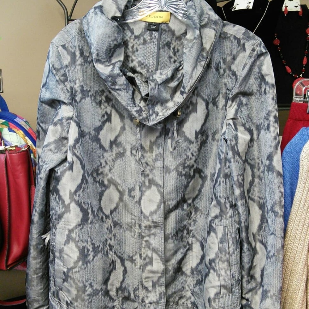 St. John Python Print Ruffle Shawl Collar Jacket - image 1